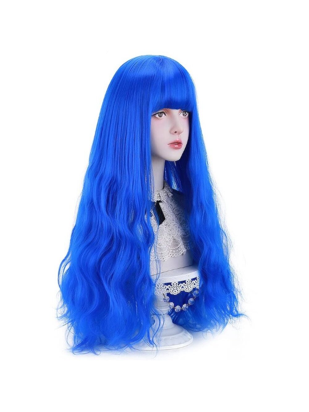 Women's Blue Natural Long Wavy Cosplay Heat Resistant Synthetic Fiber Wigs